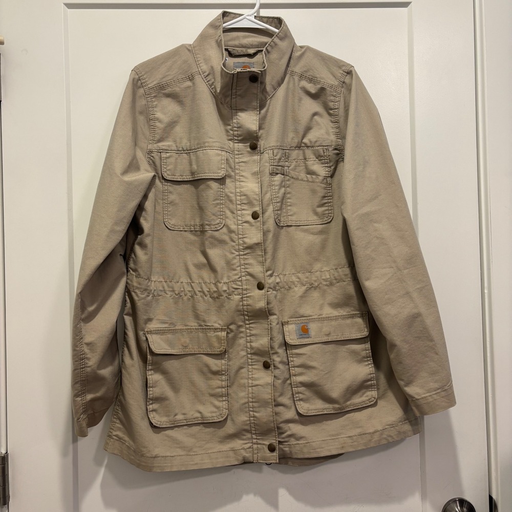 Carhartt Womens Tan Ripstop Utility Field Jacket Drawstring Waist Size L 12/14